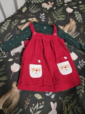 Christmas Carter's Red Corduroy Jumper Dress with Dark Green Bodysuit